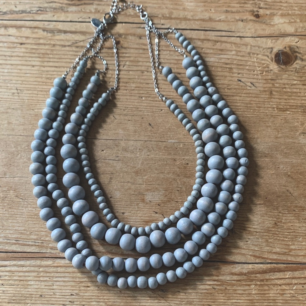 LOFT Gray Wooden Beaded Necklace 4 strand adjustable length